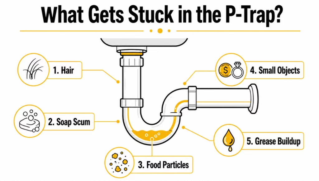 What gets stuck in the P trap What gets stuck in the P trap